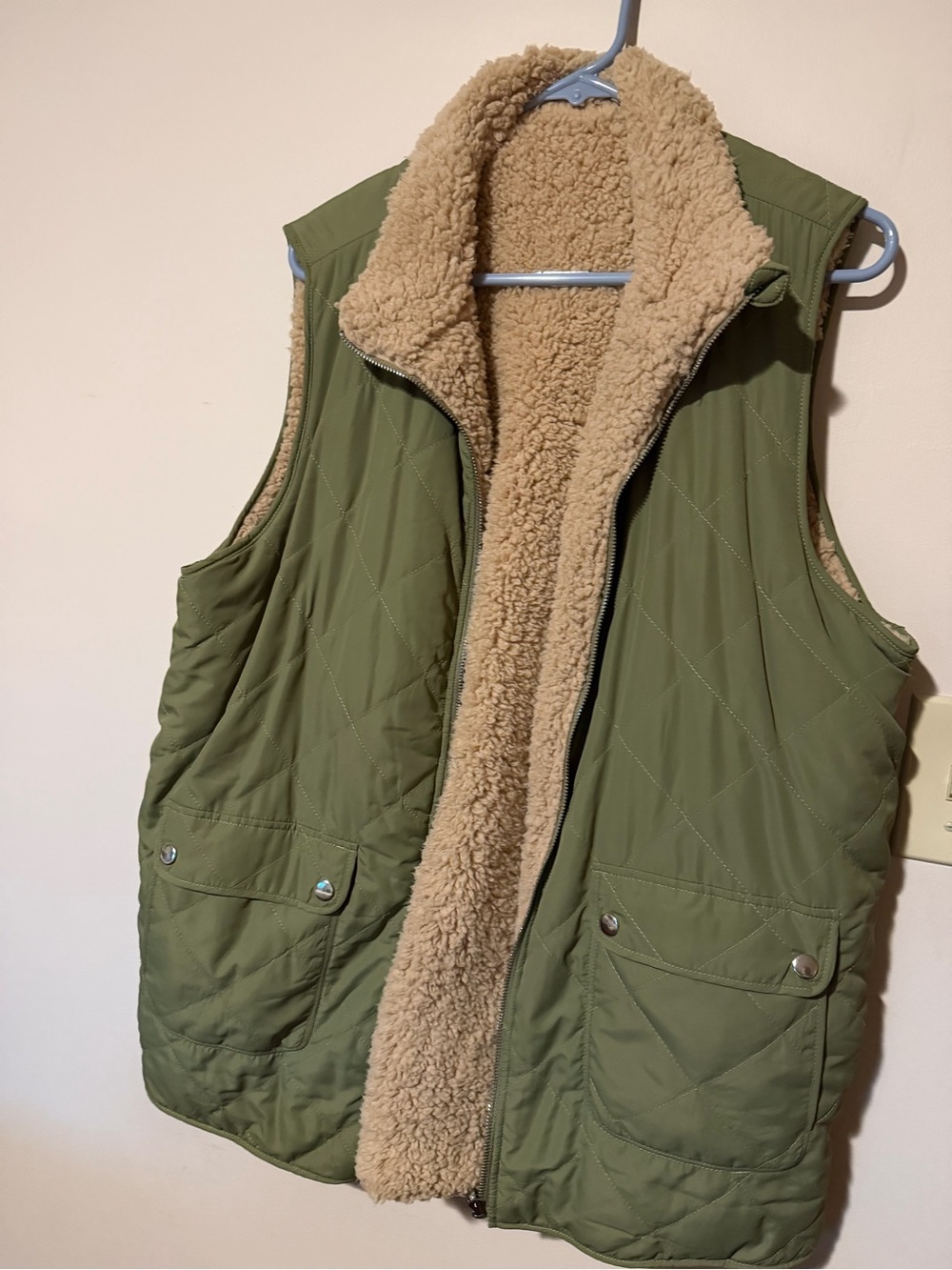 Quilted Olive Green Sherpa-Lined Women’s Vest